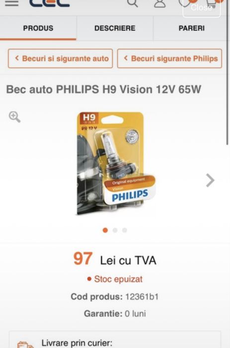Bec auto Phillips H9 nou sigilat
