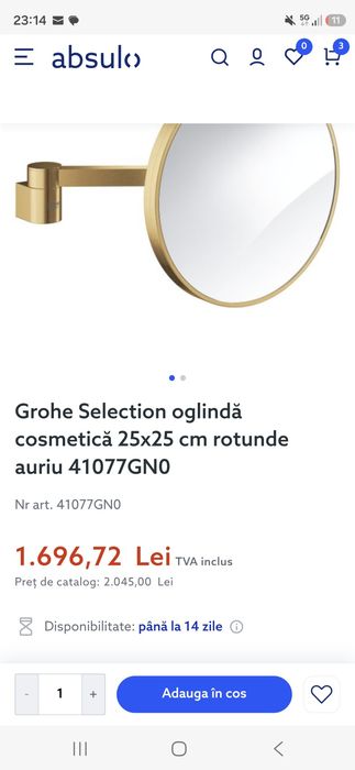 Oglinda grohe auriu periat cosmetica baie
