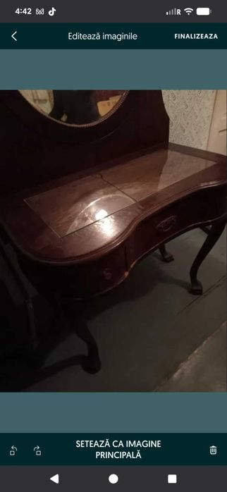 Masa machiaj/Toaleta lemn masiv interbelică Art Deco oglindărabatabila