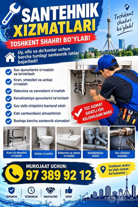 24/7 santexnik xizmat kursat ish Toshkent shaxri buylab