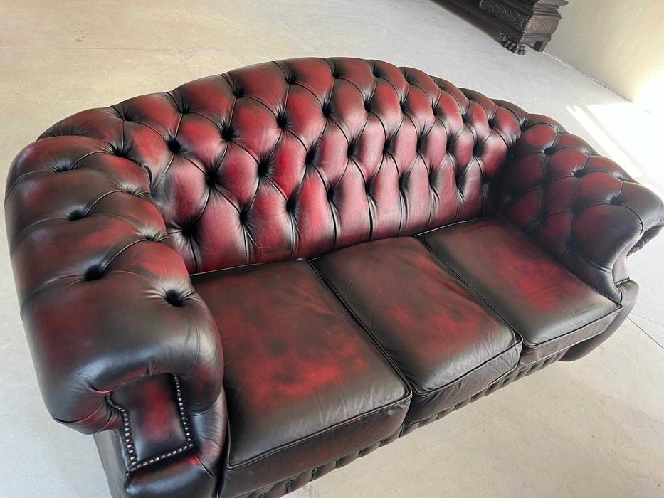 Canapea Chesterfield/Oxblood/Piele naturala!