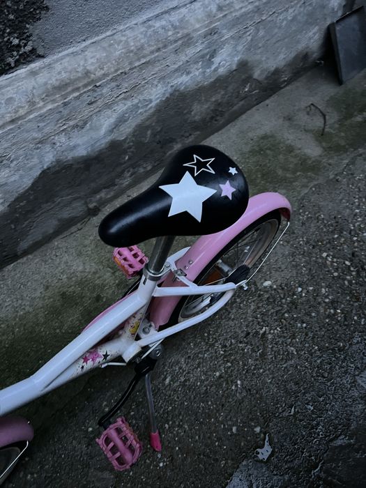 Bicicleta BTWIN 16 inch (4-6 ani) alb / roz, stare buna