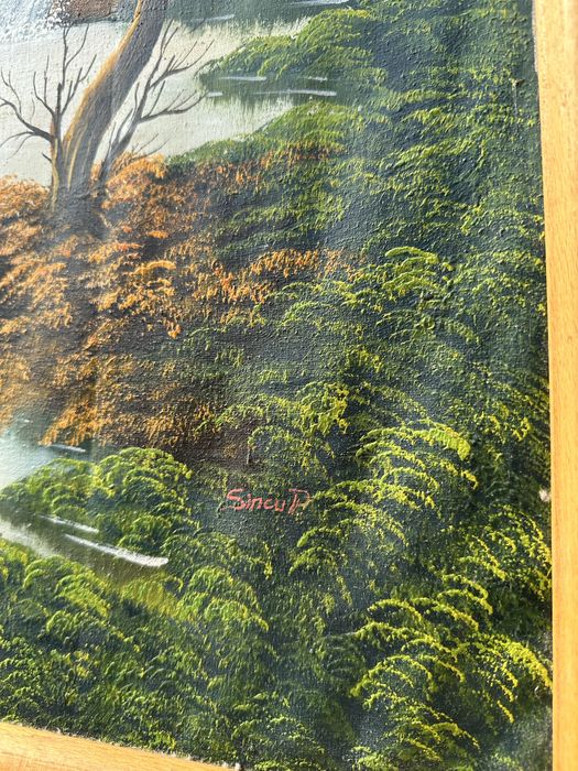 Tablou pictat pe pânză, peisaj, semnat Sincu P. – 120×85 cm