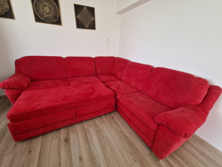 Colțar Extensibil Roșu - 260x260, Ladă Depozitare, Stare bună