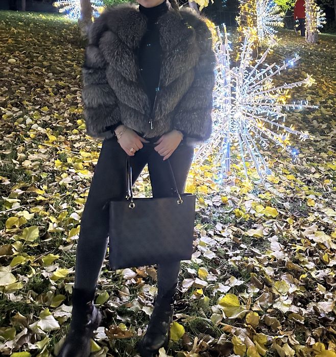 Haina din blană naturală de vulpe argintie