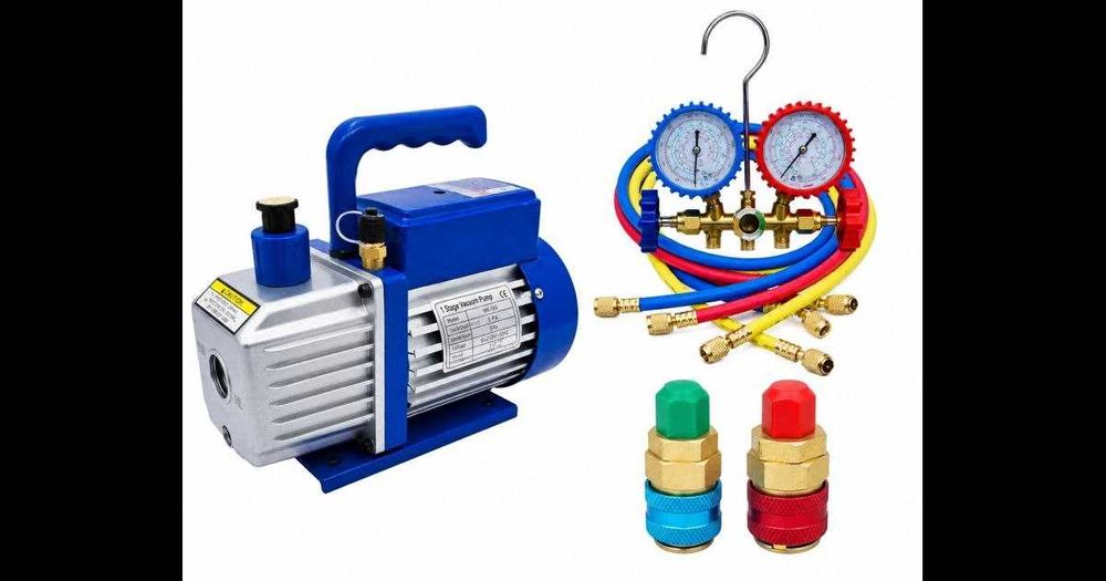 Set profesional HVAC: pompa de vid+colector manometric+cuple rapide