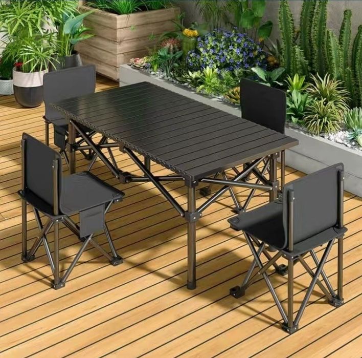 Металлический раскладной стол + 4 склодных стула