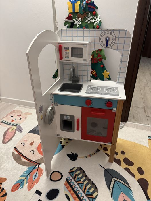 Bucatarie autobuz si magazin din lemn pentru copii 3 in 1