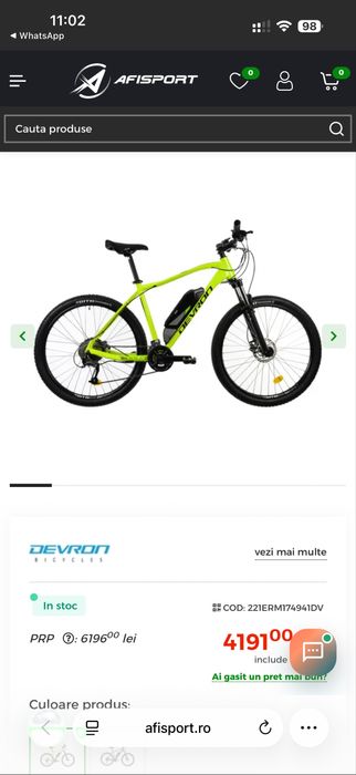 Bicicleta Electrica Devron 27.5 inch Garantie