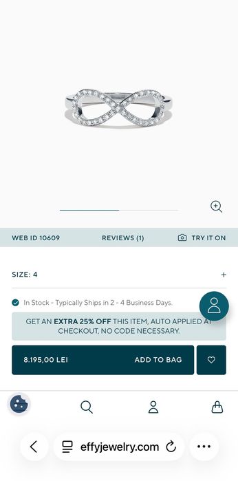 Inel EFFY original - 14K White Gold Diamond Infinity Pinky Ring - 0,13 ct