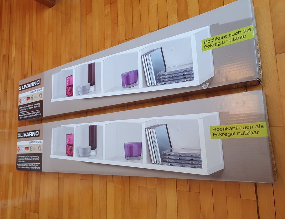 Set 2 rafturi / etajere de perete, albe, 92 x 17 x 17 cm