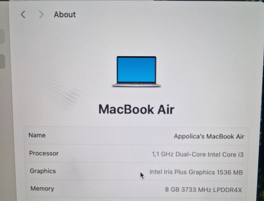 MacBook Air intel core i3
