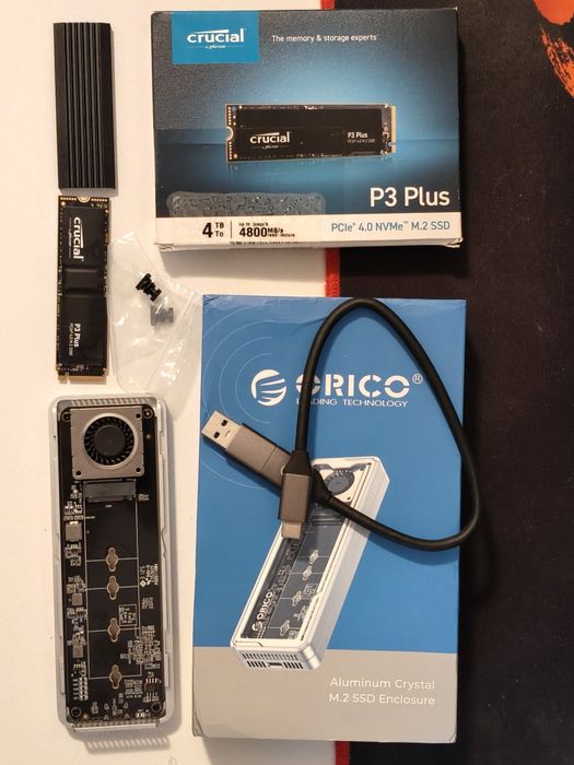 SSD Crucial P3 Plus NVMe M.2 4TB PCIe 4.0 X4 4000GB + case ORICO USB4 Solid State Drive GARANTIE 10.2030 CA NOU 2.92 TBW CT4000P3PSSD8