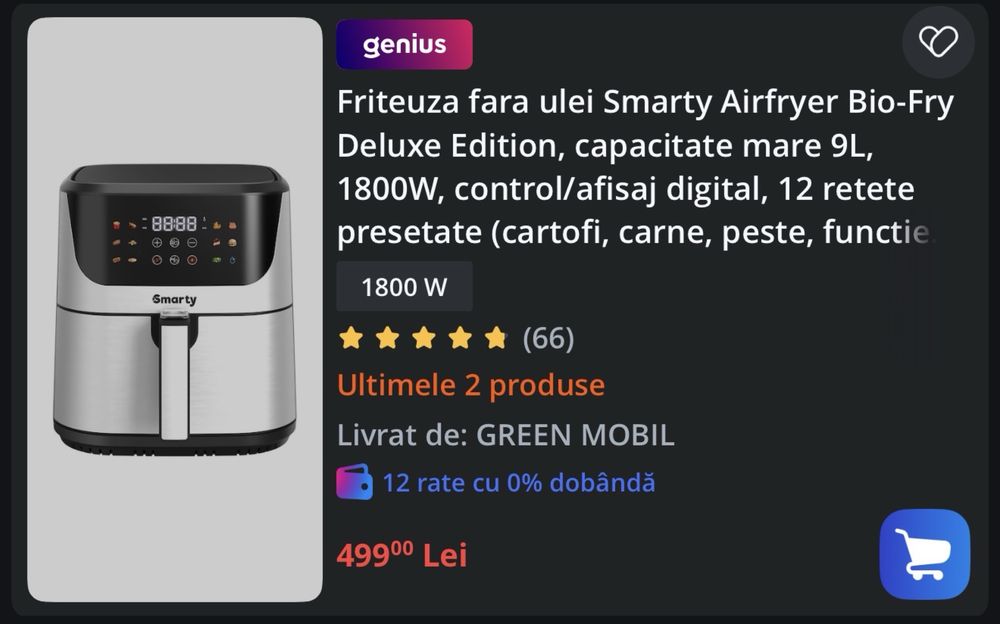 Vând Airfrayer Smarty, capacitate 9L, 12 programe