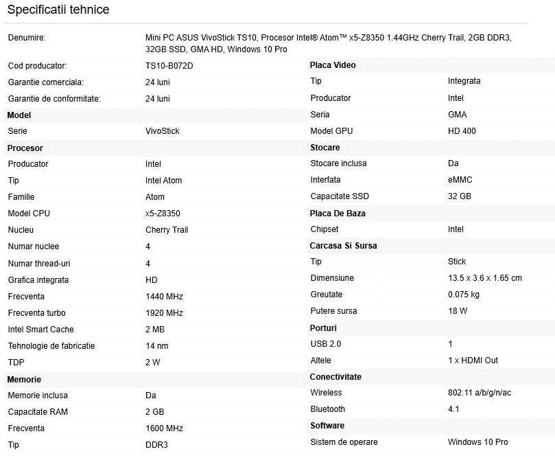 Vivostick TS10 Intel x5-Z8300 1.44GHz, 2GB, 32GB eMMC, Intel HD, Win11