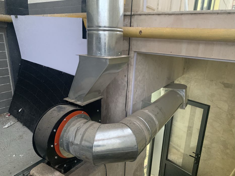 Дымоход 22-30 метр примерно , 9 этажга етади . Ечиб бериш мани хисобим