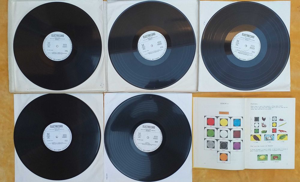 manual vechi curs limba engleza, franceza cu vinil discuri Electrecord