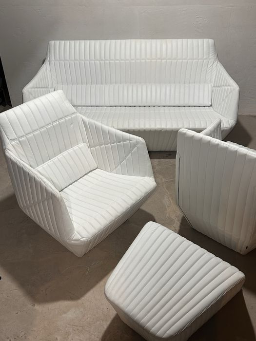 Ligne Roset Facett дизайнерски винтидж кожени мебели в бял цвят