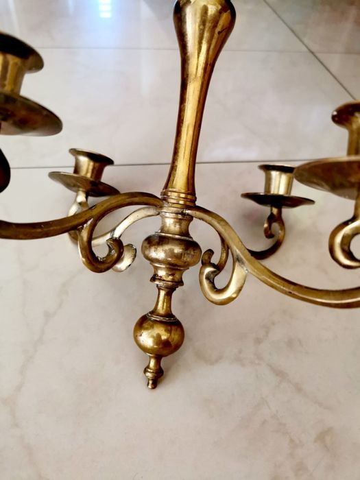 Антикварна масивна бронзова таванна лампа свещник подвижна лампа свещ