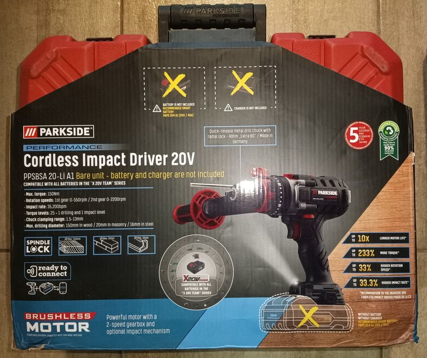 Parkside filetanta bormasina 150Nm percutie impact pe baterie 20V