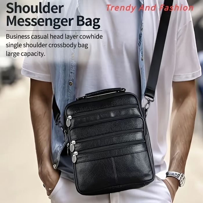 Мъжка дизайнерска ежедневна и стилна чанта с ципове/Кафява естест.кожа