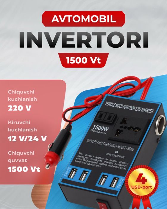 Avtomobil invertori 12 V/24 V dan 220 V