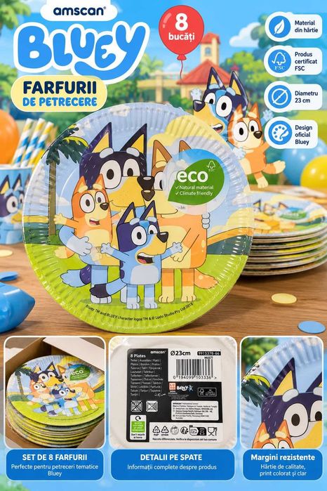 FARFURII BLUEY, set 8 bucăți.