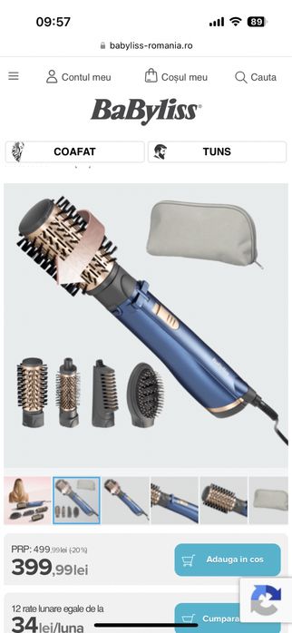 Vand Perie rotativa frizz-free Babyliss Airbrush  1000 Wcu 5 accesorii
