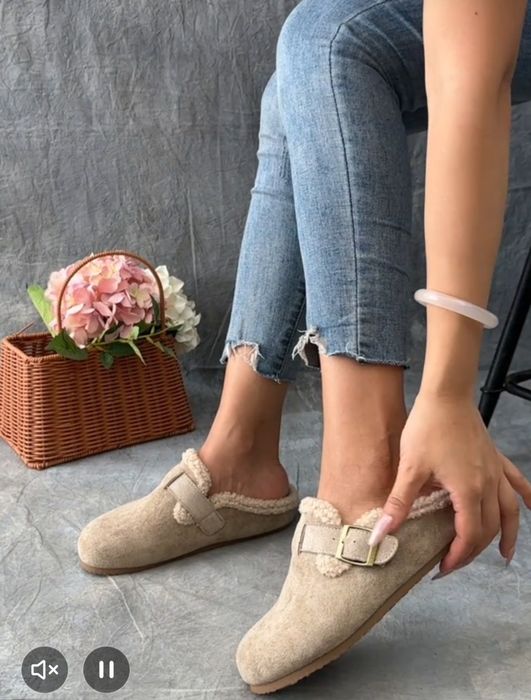 сабо  уги женские черный корич  серый теплые