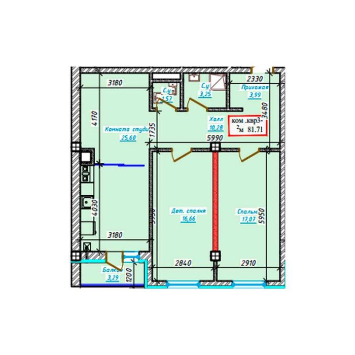Продаётся 3-комнатная квартира 81.71м2 возле аэропорта Ислама Каримова