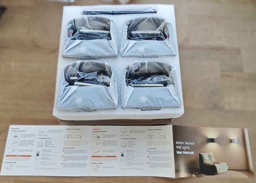 4 LED стенни лампи, безжични, презареждащи, сензор и дистанционно.