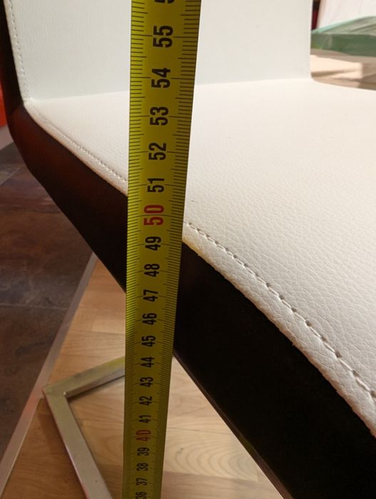 Кухненски трапезни столове 6 бр бяла еко кожа хромирани крака