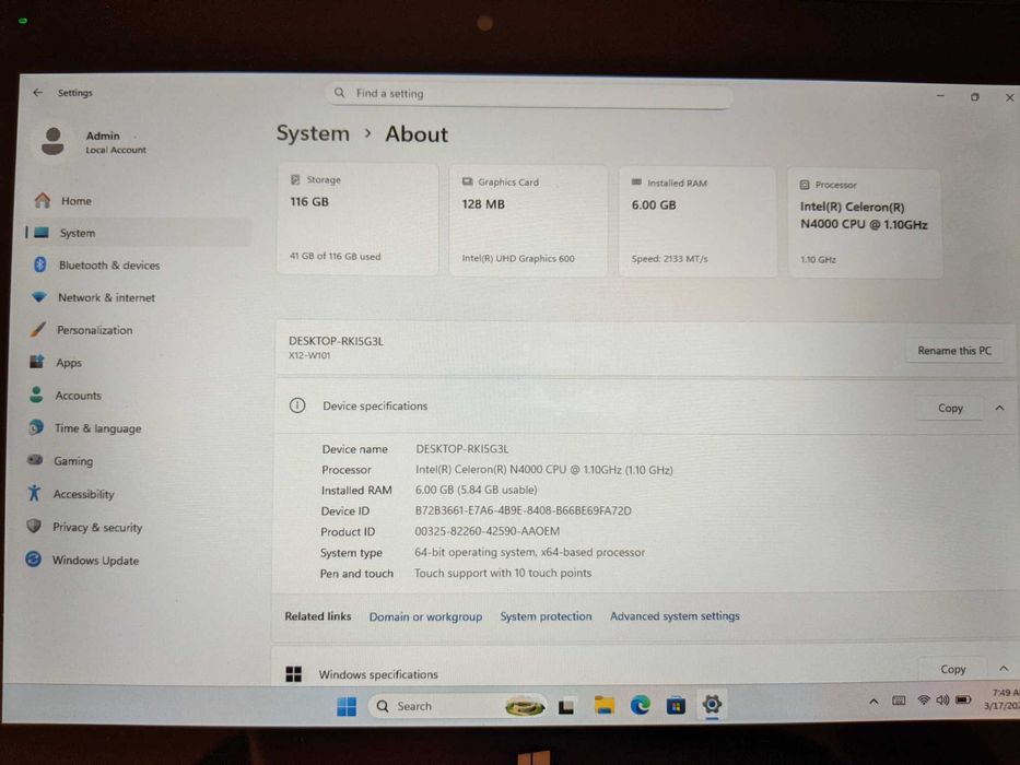Tableta Windows 11 intel N4000 6GB RAM 128GB stocare 10.1 inch noua