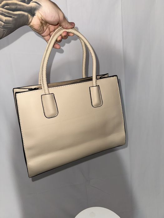 Geanta piele naturala bej cu portofel