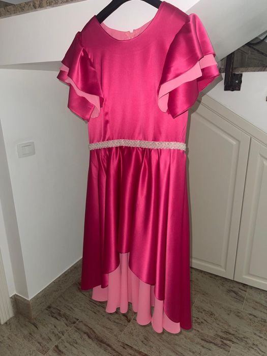 Rochie ocazie roz pal cu curelușă de perluțe