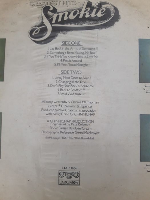 Виниловый Пластинки. SMOKIE. Greatest Hits 1976г..