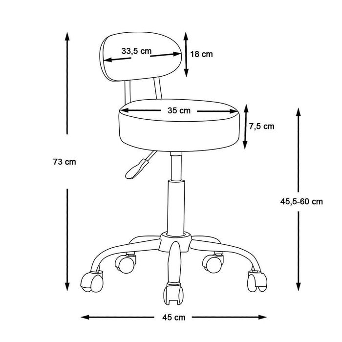 Козметична табуретка с облегалка/Работна табуретка с колелца - 2 цвята