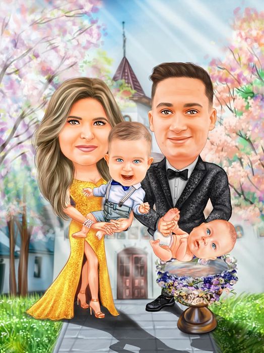 Уникални Карикатури за Кръщене с рамка - Персонализиран Подарък