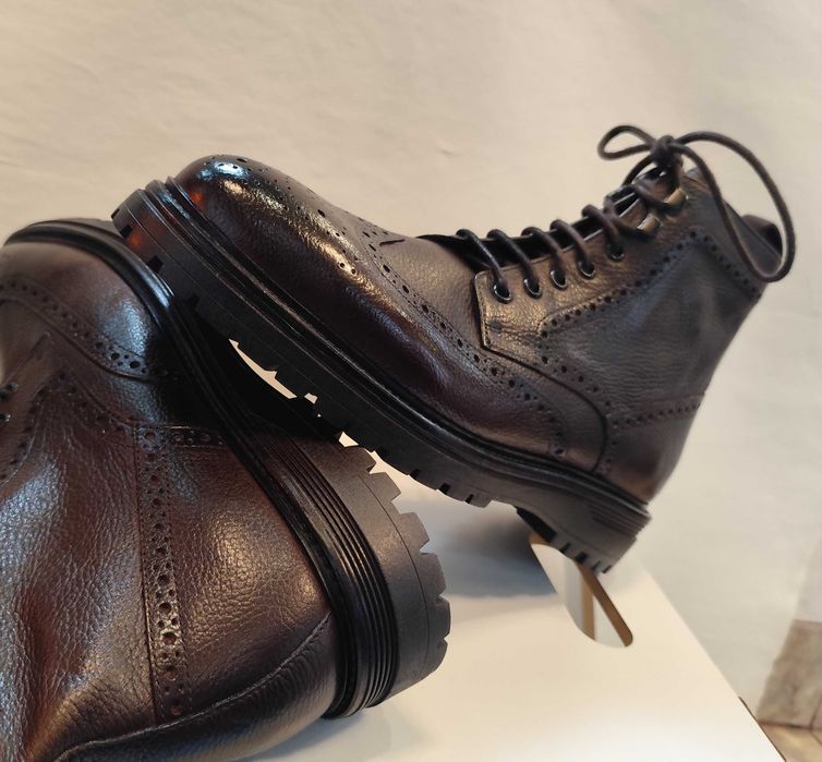 Ghete lace up 44 de lux Massimo Dutti NOI piele naturala moale maro