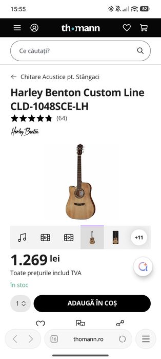 Chitară electro-acustică de stângaci Harley Benton