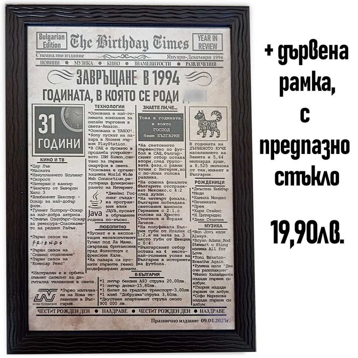 Персонализиран "вестник" за рожден ден-оригинален подарък за ценители