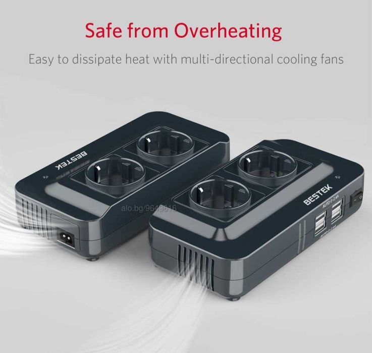 Инвертор 200W 11-15V DC 220-240V AC 4USB две гнезда контакт BESTEK TUV