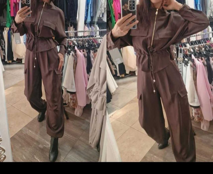 Кафяв дамски комплект и дънки- нови