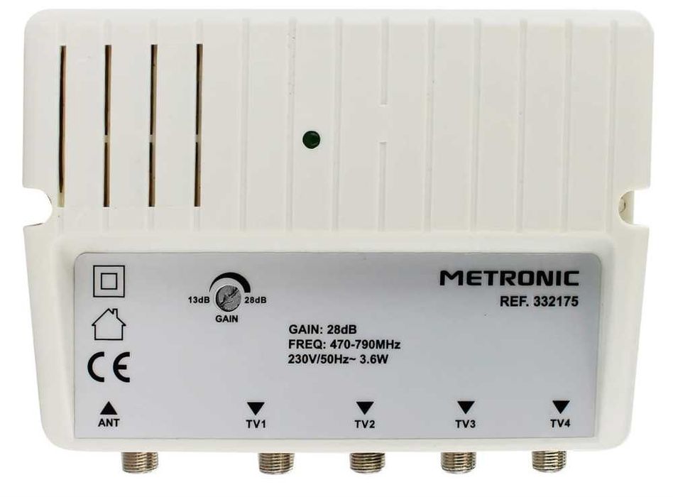 Усилвател на сигнала METRONIC 332175, 4-лентов за телевизионна антена