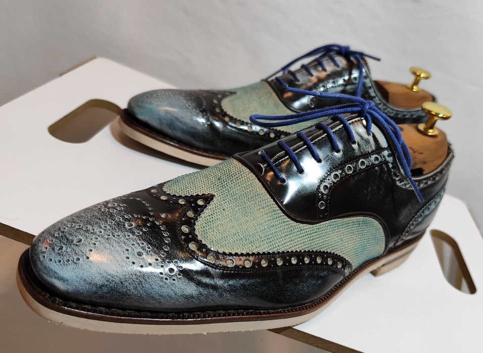 Pantofi oxford 41.5 42 de lux Harris lucrati manual piele naturala