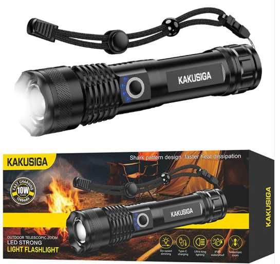 Lanterna Led 10W – Puternica, cu Zoom Telescopic si USB Type C