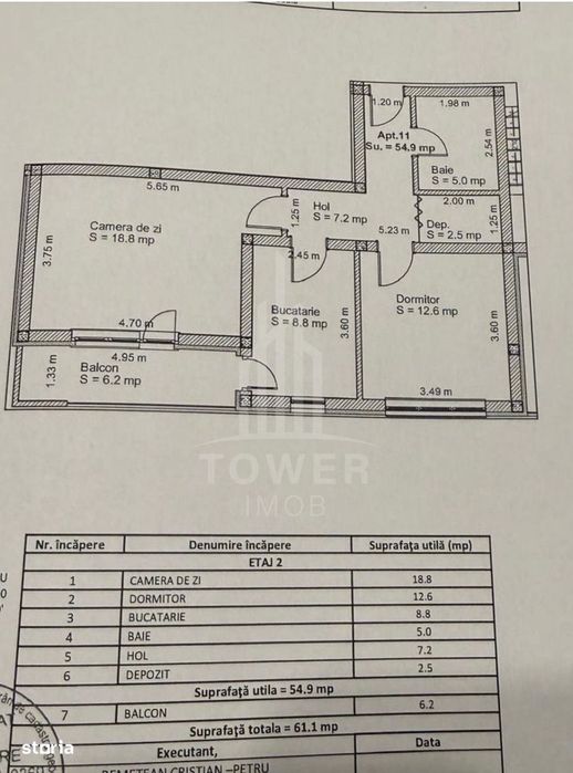 Apartament 2 camere decomandat,et 1-55mp,mobilat,6mp balcon,zona Brana