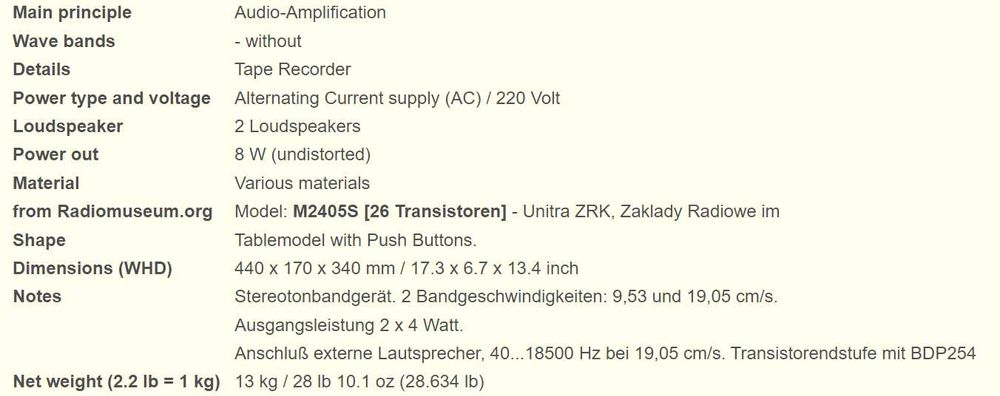 Магнетофон Unitra M2405S