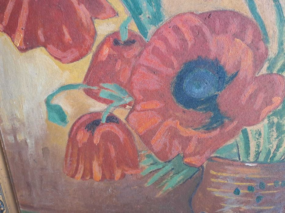tablou romanesc pictura pe carton gros 59/39 cm semnat Ath Popescu