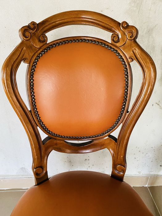 Set 2 Scaune Vintage Lemn Masiv Piele Sculpturi